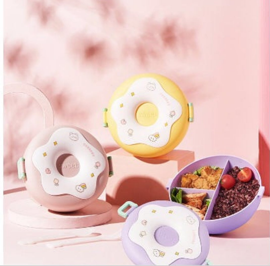 Lunch box donut with spoon and fork