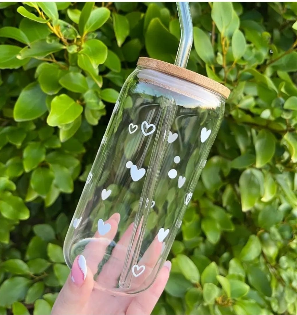 Customized glass jar hearts design