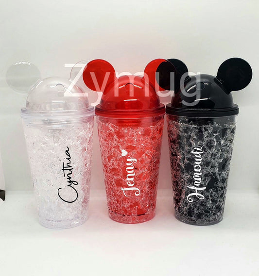 Customized double wall mickey cup with straw