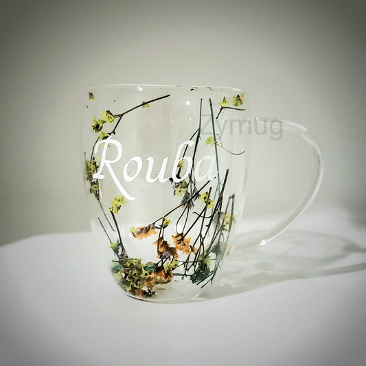 Customized flower double glass cup