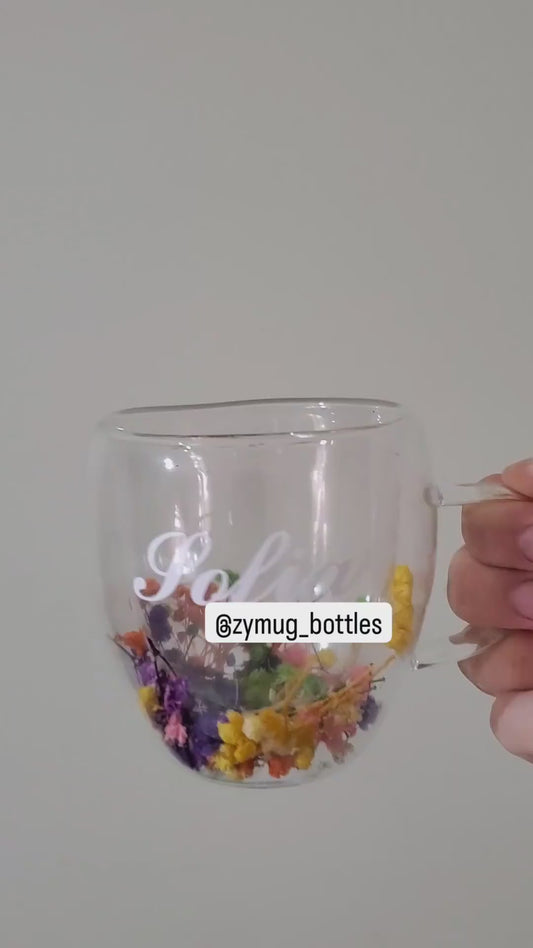 Customized flower double glass mug